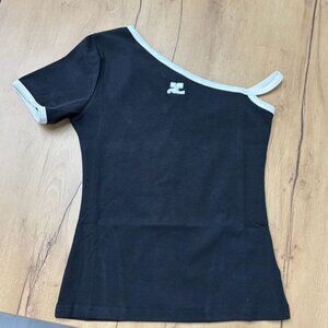 Courrèges women's black one-shoulder short-sleeved T-shirt